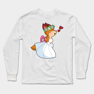 Fox as Bride with with Wedding dress Flower wreath Long Sleeve T-Shirt